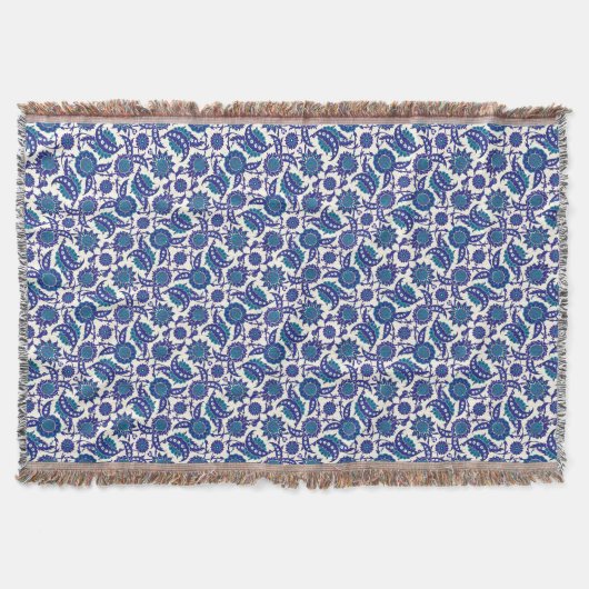 Blue Iznik Flower Pattern スローブランケット (正面)
