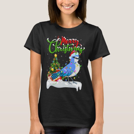 Blue JayバードクリスマスデコレーションサンタブルージェイChr Tシャツ (正面)