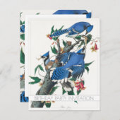 BLUE JAYバードバースデーパーティー招待フラットカード 招待状 (正面/裏面)