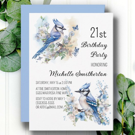 Blue Jayバードフラワースプリングタイム21歳 招待状
