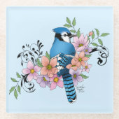 Blue Jay春の花 ガラスコースター (正面)