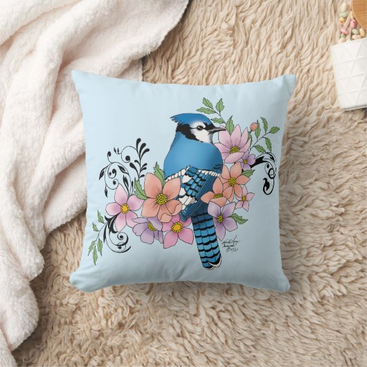 Blue Jay春の花 クッション (ブランケット)