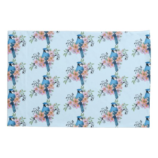 Blue Jay春の花 枕カバー (裏面)