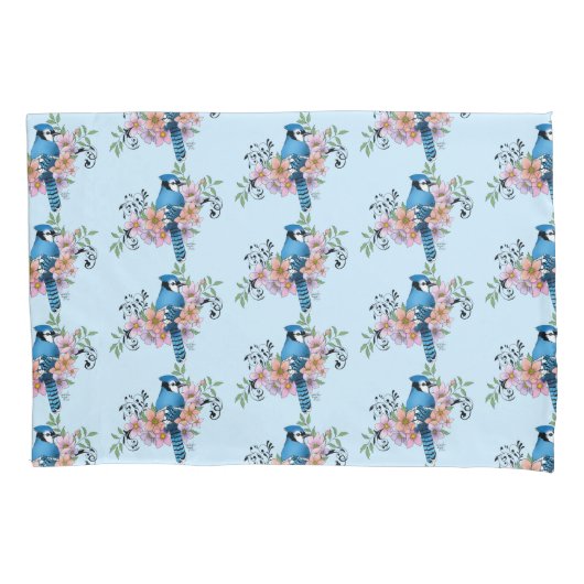 Blue Jay春の花 枕カバー (正面)