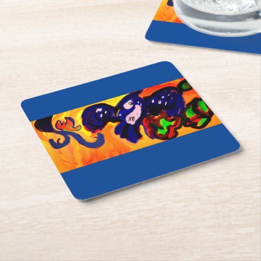 Blue Jay秋の金ゴールドマグネット日付の保存 スクエアペーパーコースター (アングル)