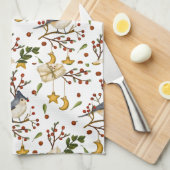 Blue Jay，クッキー，赤い果実，プレゼント，冬 キッチンタオル (四つ折り)