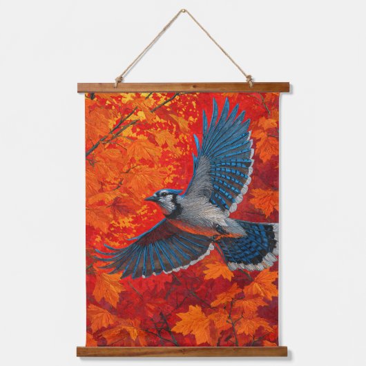 Blue Jay Autumn Leaves Nature Tapestry 吊り下げ型タペストリー (正面)