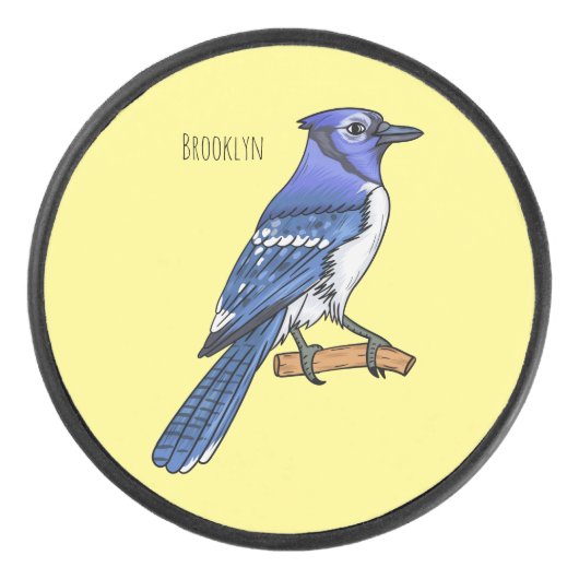 Blue jay bird cartoonイラストレーション アイスホッケーパック (正面)
