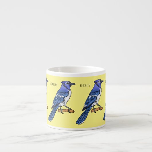Blue jay bird cartoonイラストレーション エスプレッソカップ (正面)