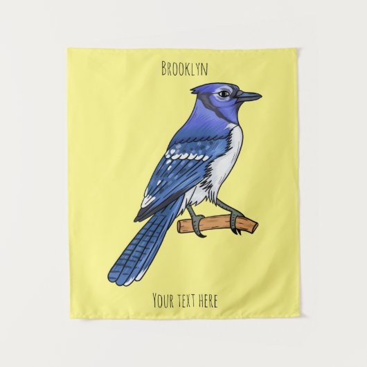 Blue jay bird cartoonイラストレーション タペストリー (正面)