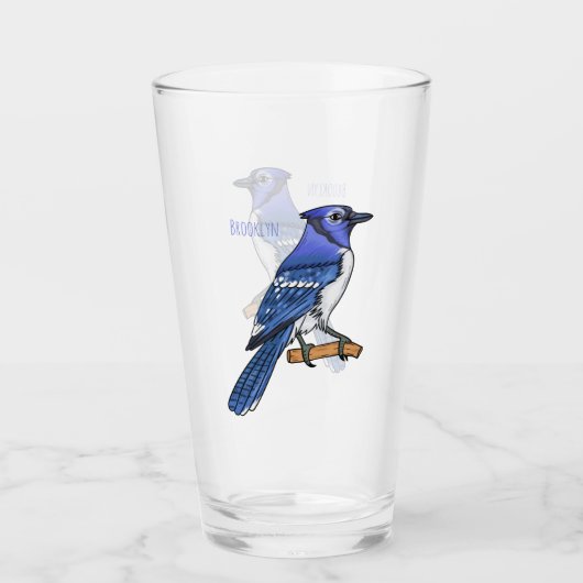 Blue jay bird cartoonイラストレーション タンブラーグラス (正面)