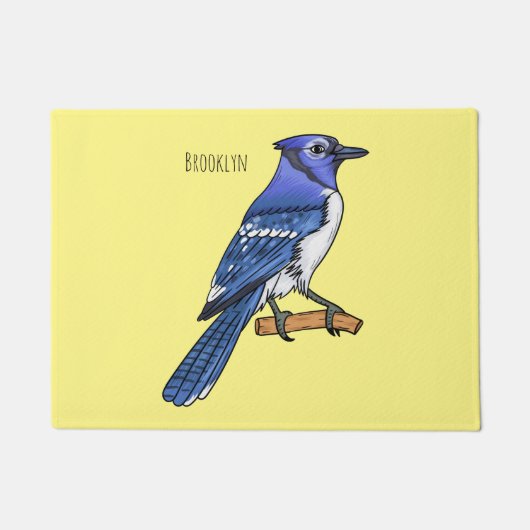Blue jay bird cartoonイラストレーション ドアマット (正面)