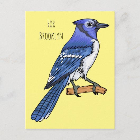 Blue jay bird cartoonイラストレーション ポストカード (正面)