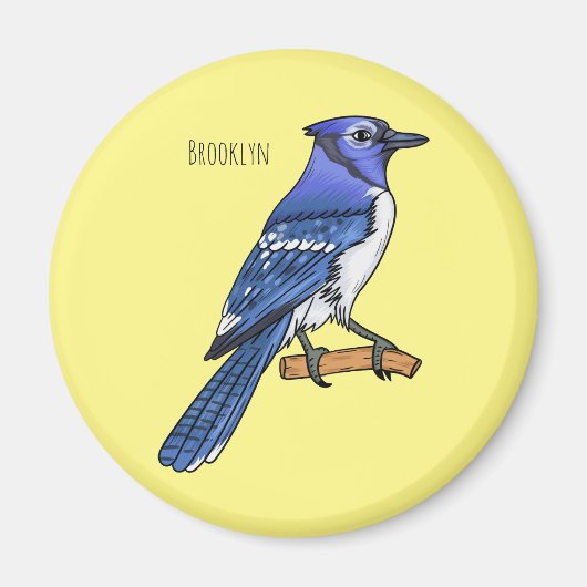Blue jay bird cartoonイラストレーション マグネット (正面)
