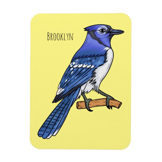 Blue jay bird cartoonイラストレーション マグネット (縦)