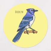Blue jay bird cartoonイラストレーション ラベル (デザイン1)