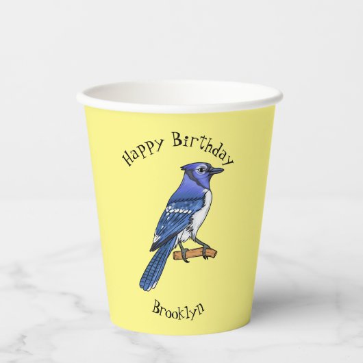Blue jay bird cartoonイラストレーション 紙コップ (正面)