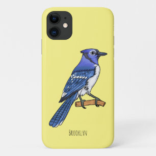 Blue jay bird cartoonイラストレーション iPhone 11 ケース