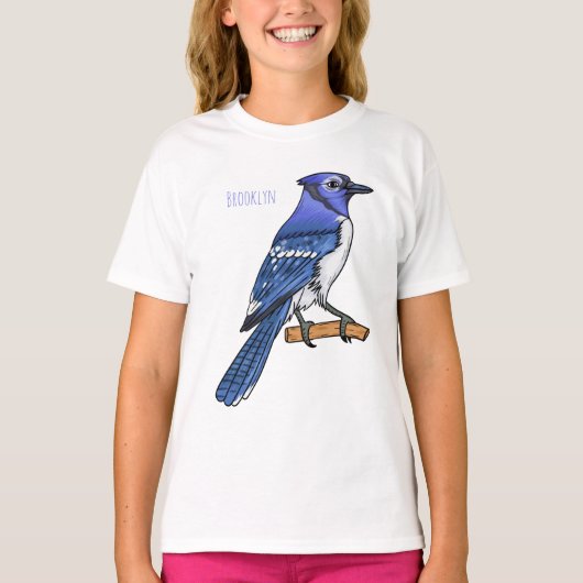 Blue jay bird cartoonイラストレーション tシャツ (正面)