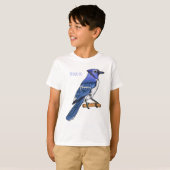 Blue jay bird cartoonイラストレーション tシャツ (正面フル)