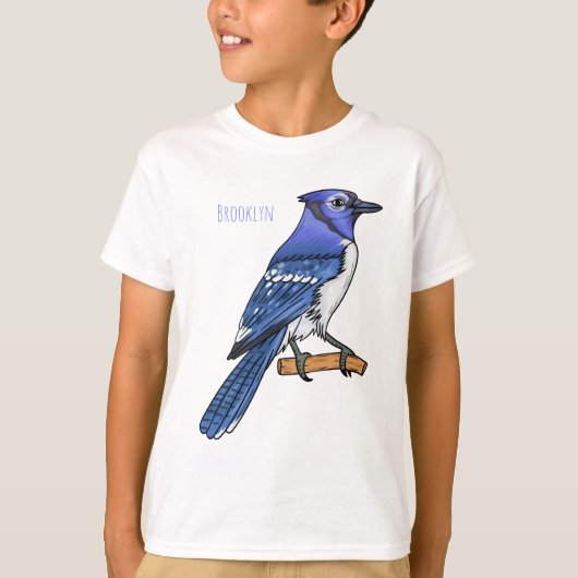 Blue jay bird cartoonイラストレーション tシャツ (正面)