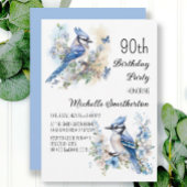 Blue Jay Bird Flowers春90誕生日 招待状
