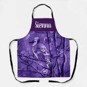 Blue Jay Bird Purple Abstract Art Personalized エプロン (正面)