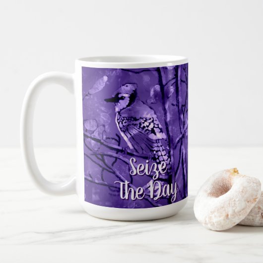 Blue Jay Bird Purple Abstract Art Personalized コーヒーマグカップ (ドーナツ)