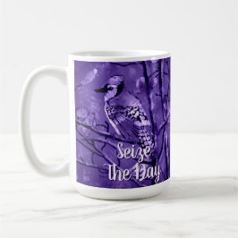 Blue Jay Bird Purple Abstract Art Personalized コーヒーマグカップ