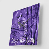 Blue Jay Bird Purple Abstract Art Personalized スクエア壁時計 (傾斜)