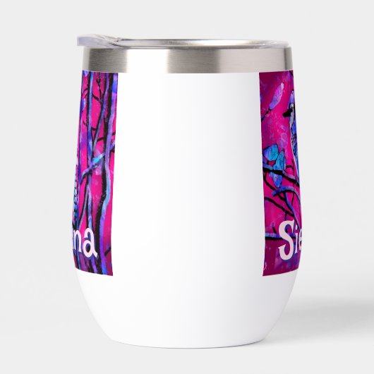 Blue Jay Bird Tree Branch Pink Personalized  (右面)