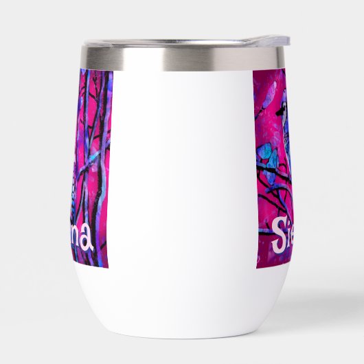 Blue Jay Bird Tree Branch Pink Personalized  (左面)