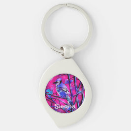 Blue Jay Bird Tree Branch Pink Personalized  キーホルダー