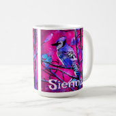 Blue Jay Bird Tree Branch Pink Personalized  コーヒーマグカップ (正面右)