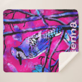 Blue Jay Bird Tree Branch Pink Personalized  シェルパブランケット (正面(横))