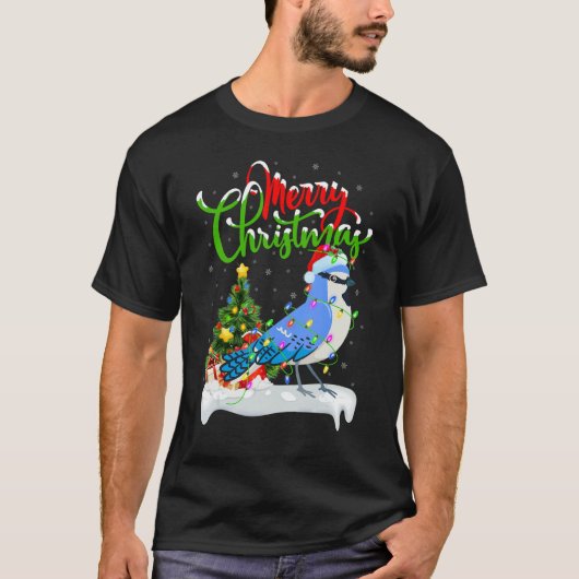 Blue Jay Bird Xmas Decoration Santa Blue Jay Chr Tシャツ (正面)