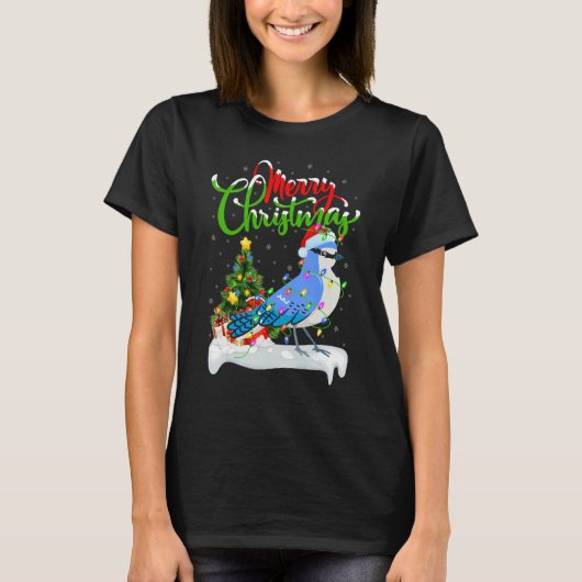 Blue Jay Bird Xmas Decoration Santa Blue Jay Chr Tシャツ (正面)
