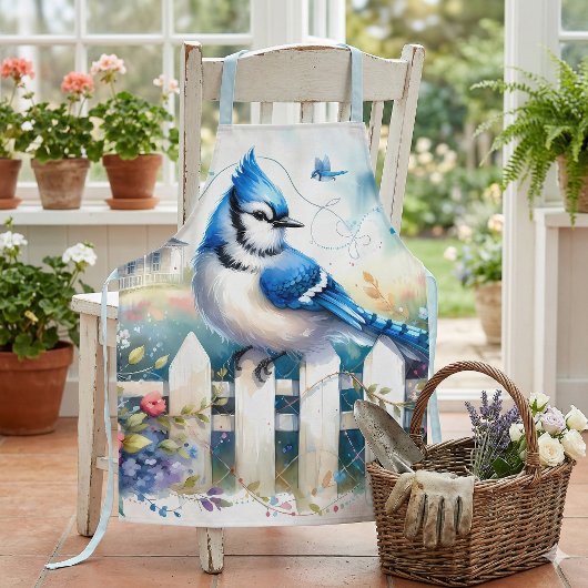 Blue Jay Cottage Garden Fence Scene エプロン