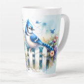Blue Jay Cottage Garden Fence Scene カフェラテマグ (右アングル)