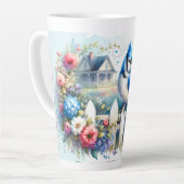 Blue Jay Cottage Garden Fence Scene カフェラテマグ (左アングル)