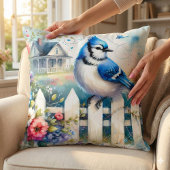 Blue Jay Cottage Garden Fence Scene クッション