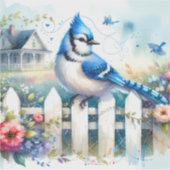 Blue Jay Cottage Garden Fence Scene シール (正面)