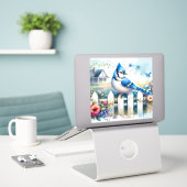 Blue Jay Cottage Garden Fence Scene シール (デスク上のノートパソコン)