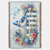 Blue Jay Cottage Garden Fence Scene スローブランケット (正面縦)