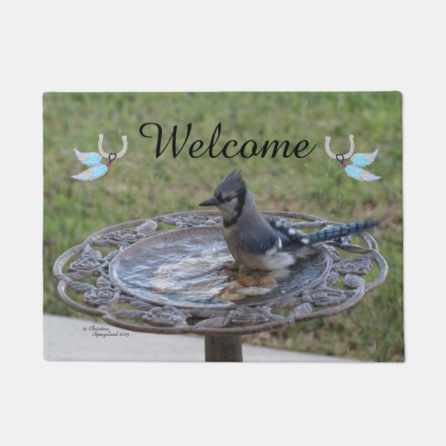 Blue Jay Feather Spiegeland Welcome Doormat ドアマット (正面)