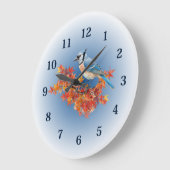 Blue Jay in Fall Colors ラージ壁時計 (傾斜)