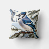 Blue Jay in Snowy Pines Watercolor Winter クッション (裏面)