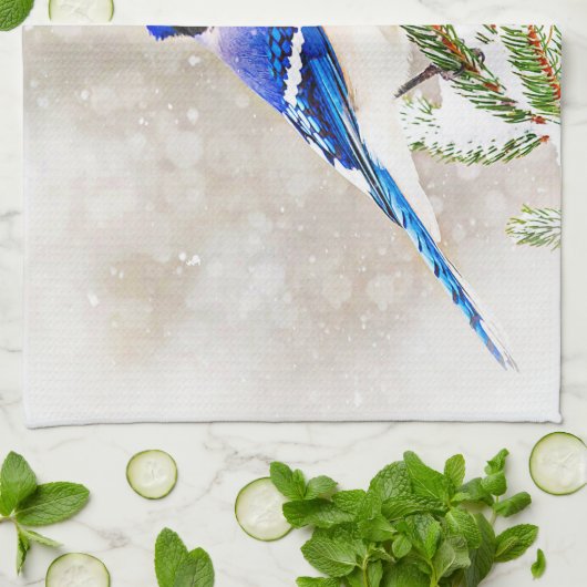 Blue Jay in Winter キッチンタオル (折り畳み)