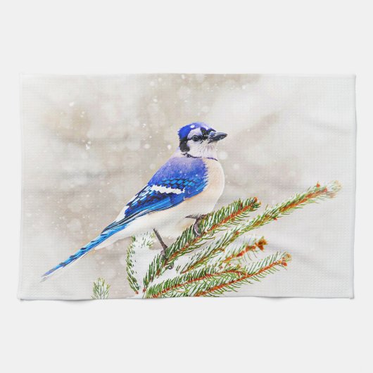 Blue Jay in Winter キッチンタオル (横)