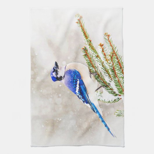 Blue Jay in Winter キッチンタオル (縦)